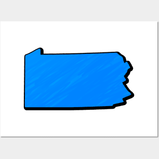 Bright Blue Pennsylvania Outline Posters and Art